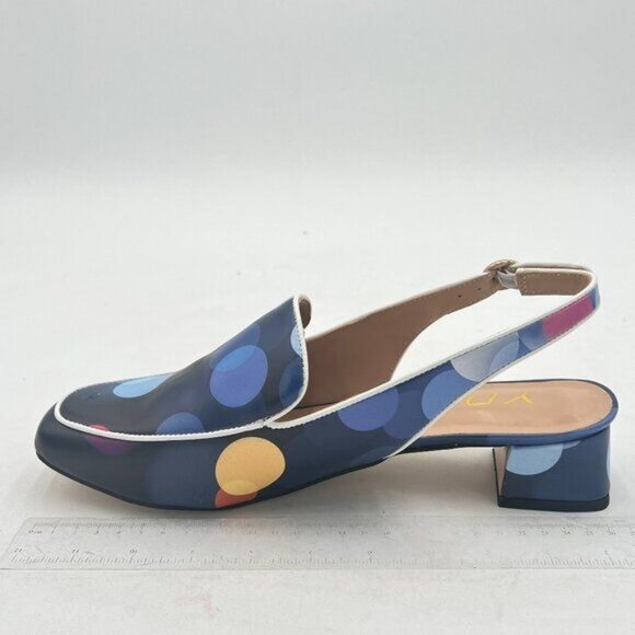 YDN Colorful Dots Square Toe Block Low Heels Slingback Formal Loafer Dressy Shoe - Picture 2 of 8